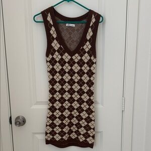 Hollister Brown and Cream Argyle Knit Dress